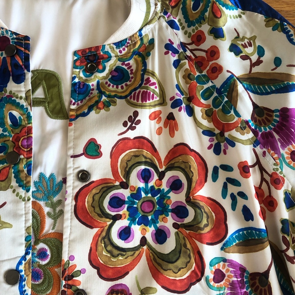 Floral Multicolor Women's Reversible Bomber Jacket Boho - Picture 2 of 6